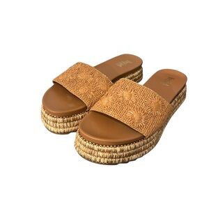 Hey Girl by Corkys BRB Natural Raffia Platform Slide Sandals Brown Size 9